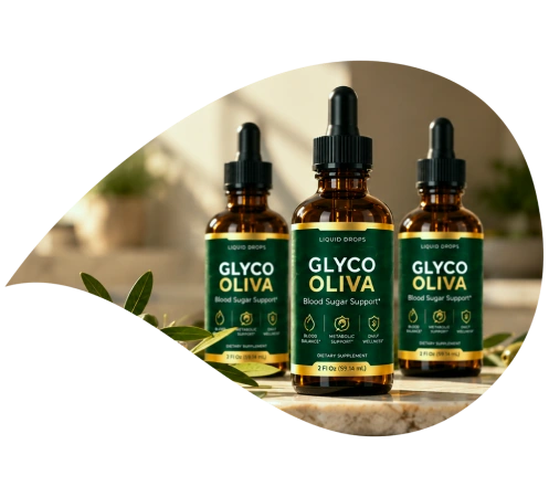 GlycoOliva liquid supplement bottles with olive leaves